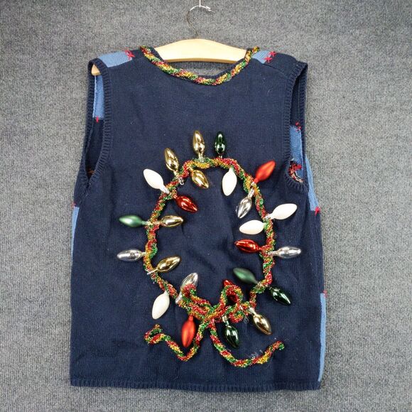 Capacity Womens Full Zip Christmas Sweater Cardigan Size M Blue Bulbs - Picture 3 of 11